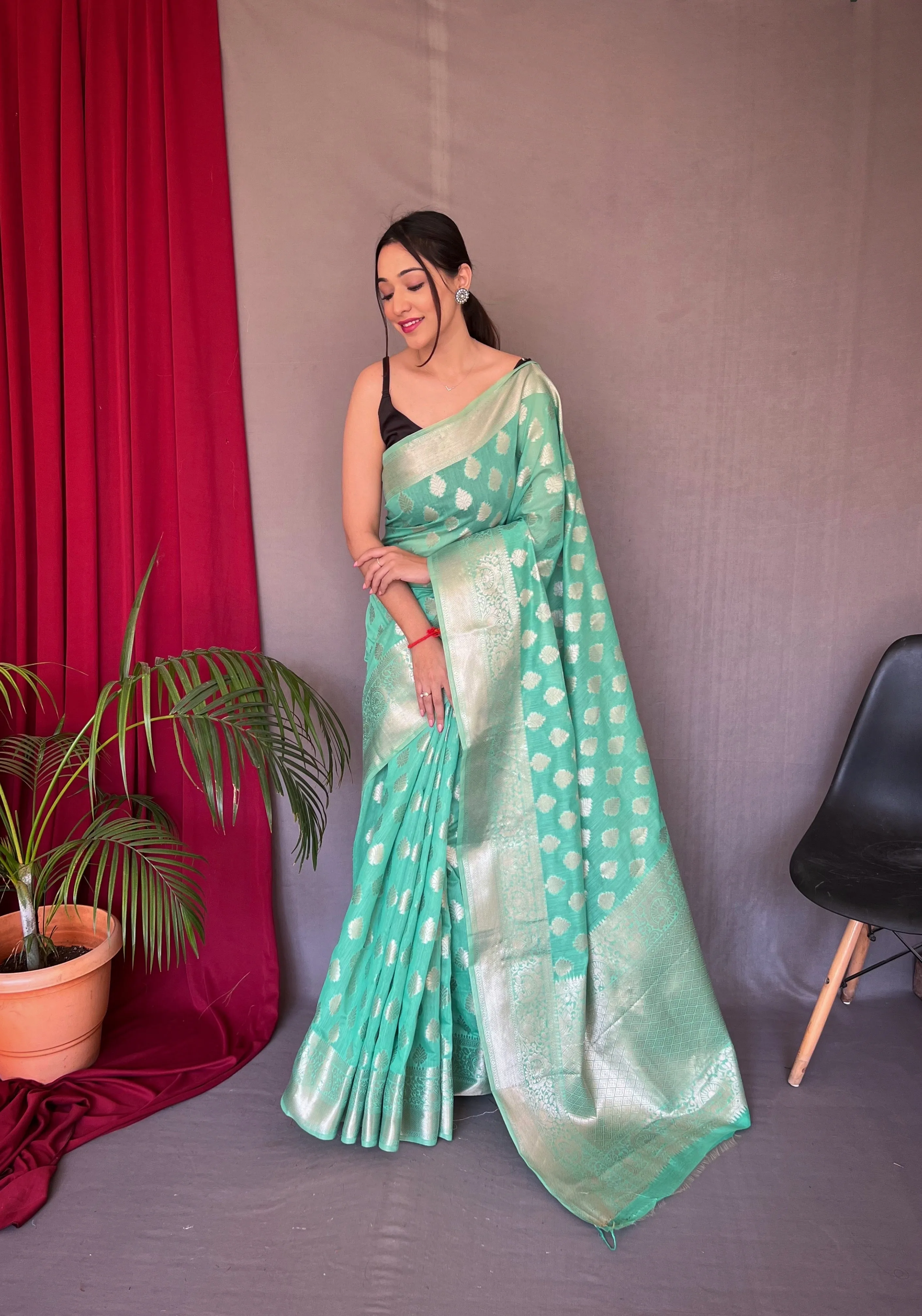 Seafoam Blue Man Mohini Cotton Muslin Woven Saree