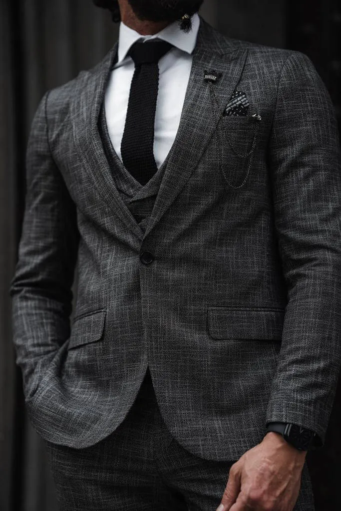 Self-Patterned Charcoal Gray Suit