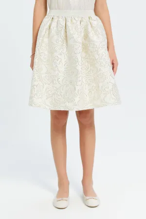 Senior Girls Beige And Gold Brocade Skirts