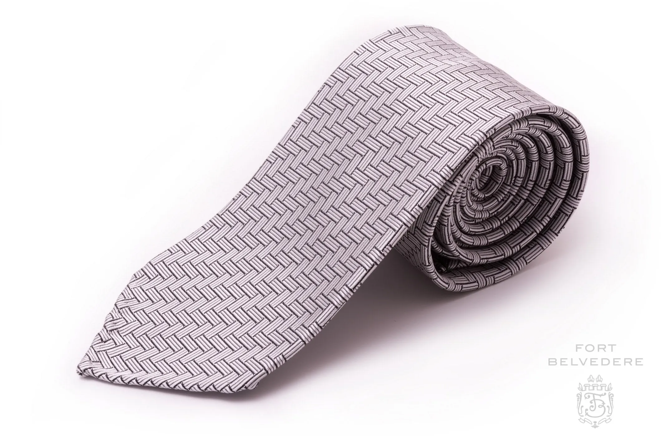 Silver & Black Basketweave Silk Formal Tie