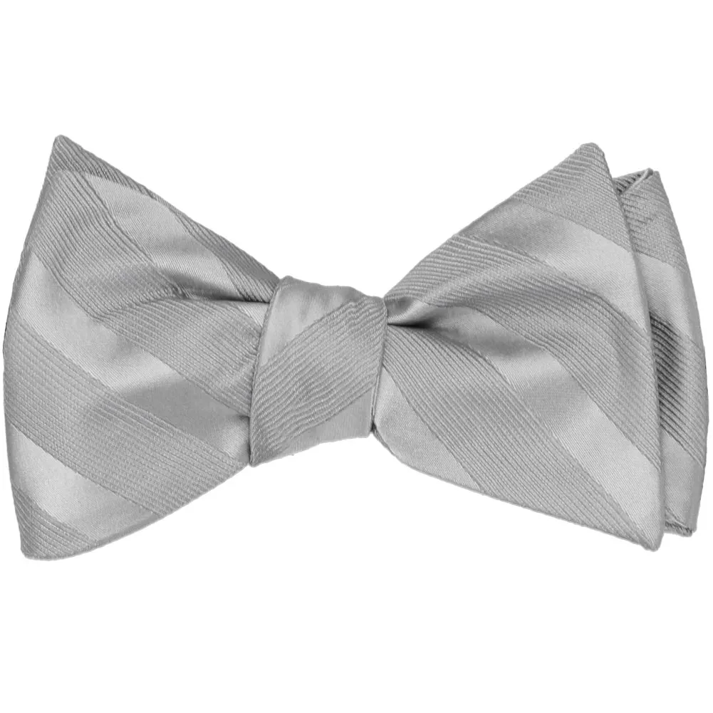 Silver Elite Striped Self-Tie Bow Tie