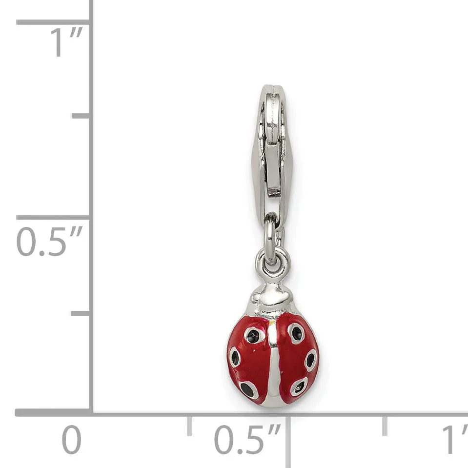 Silver Polished Red Enameled Lady bug Charm