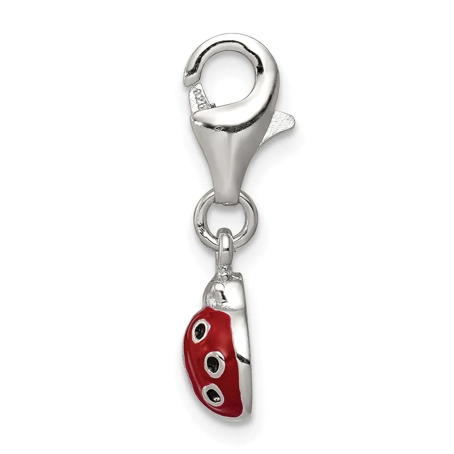 Silver Polished Red Enameled Lady bug Charm