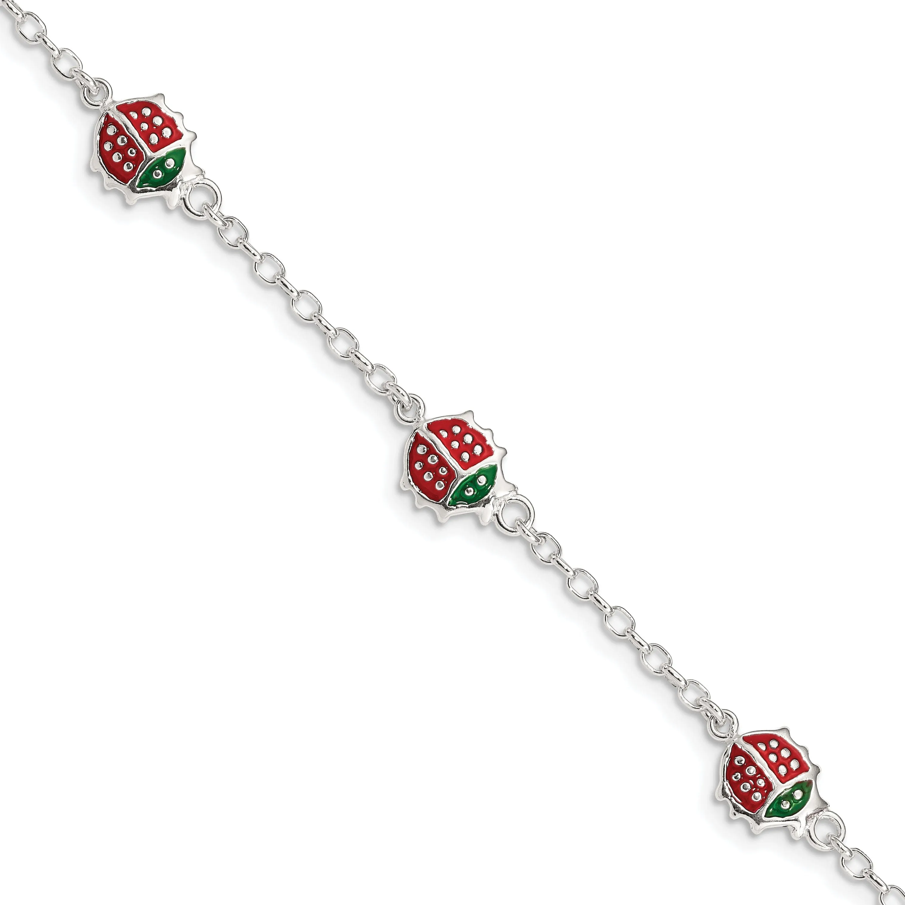 Silver Red Enamel Ladybugs Childs Bracelet