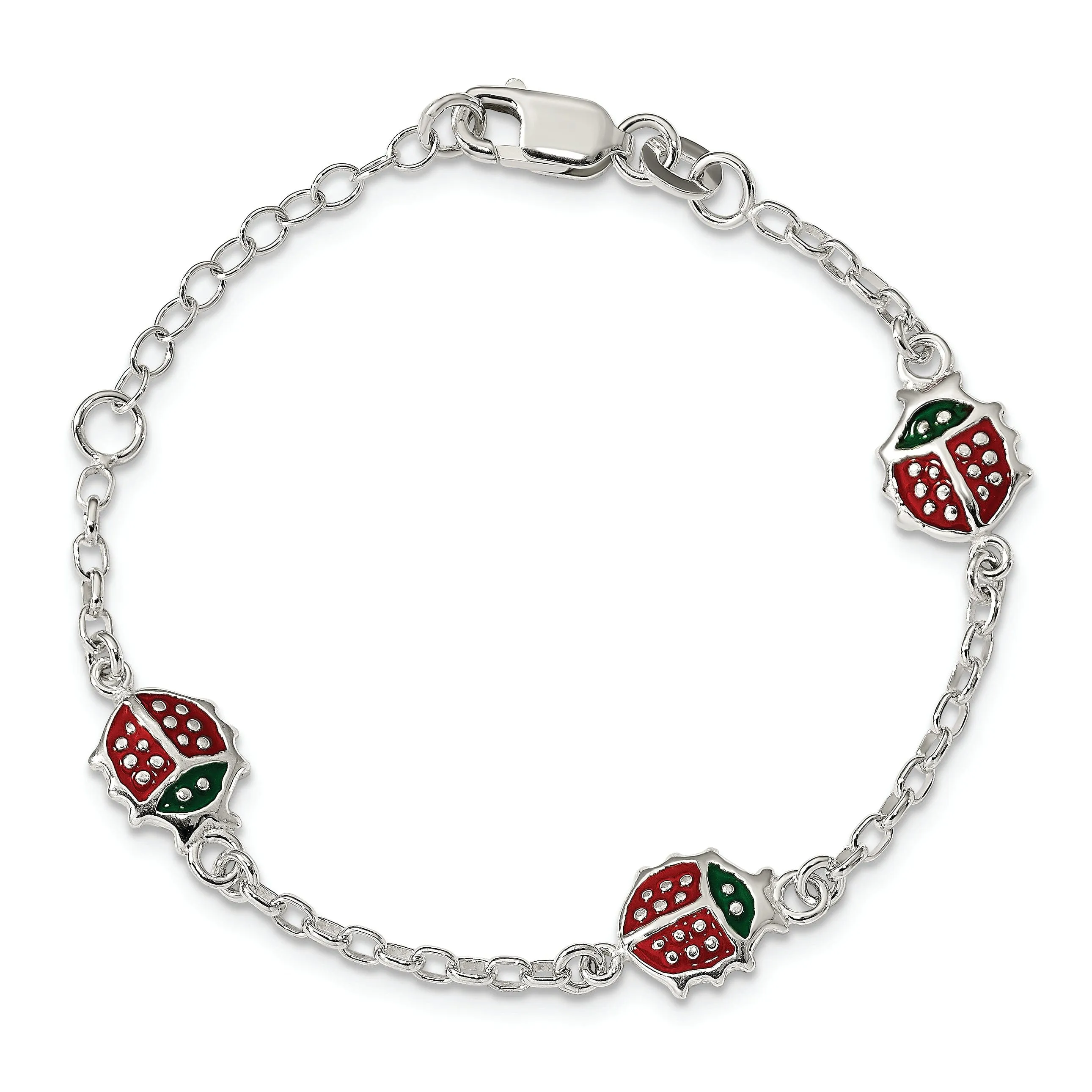 Silver Red Enamel Ladybugs Childs Bracelet