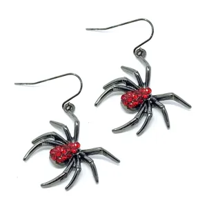 Spider Halloween Earrings With Red Rhinestones