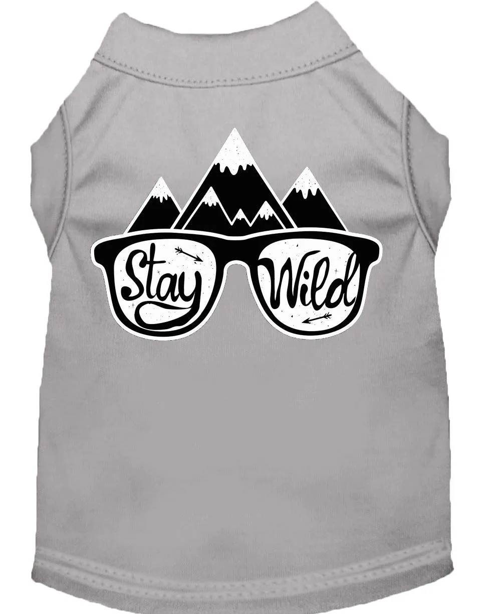 Stay Wild Screen Print Dog Shirt Grey Sm (10)