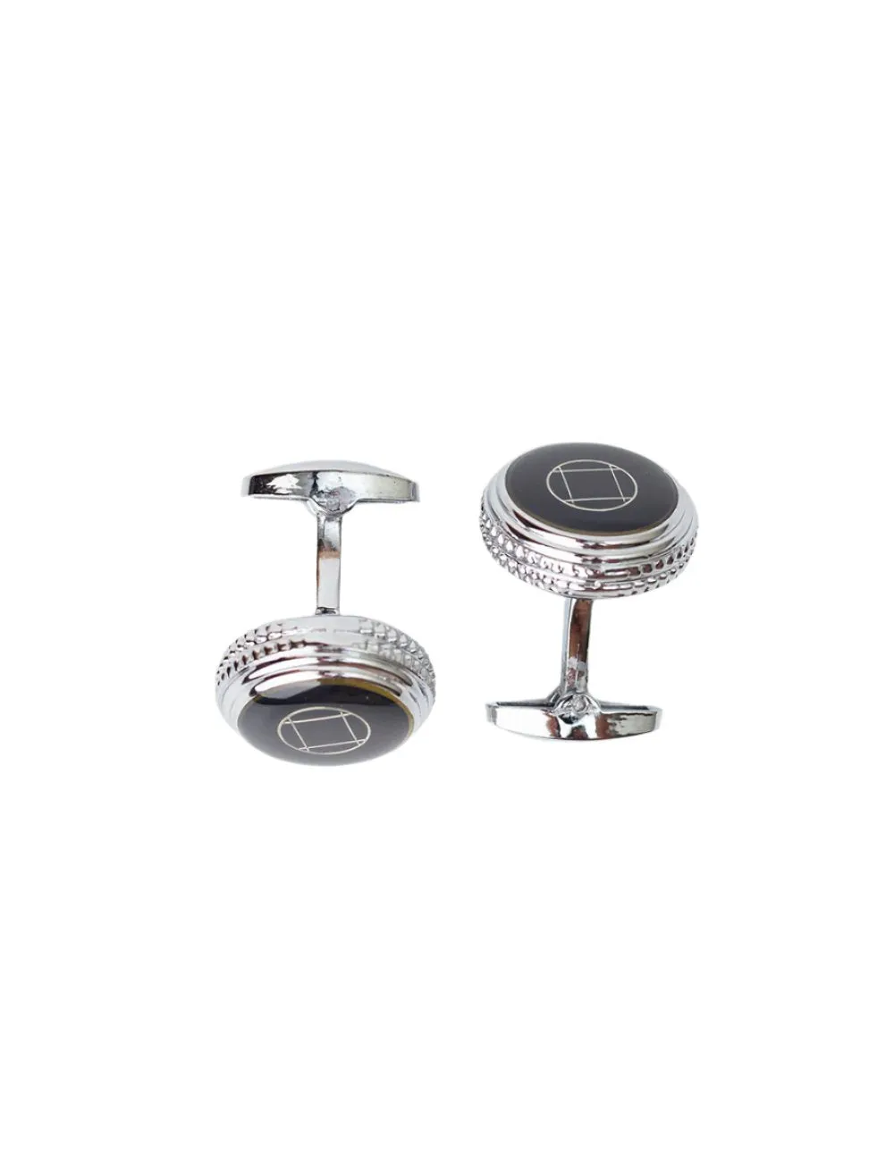 Stylish Silver Cufflinks with Minimalist Black Design