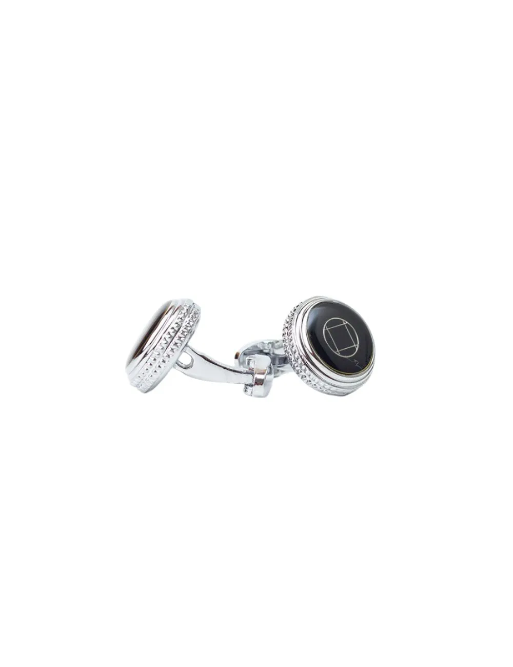 Stylish Silver Cufflinks with Minimalist Black Design