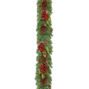 The Tree Company 180cm Natural Red Berry & Pinecone Garland