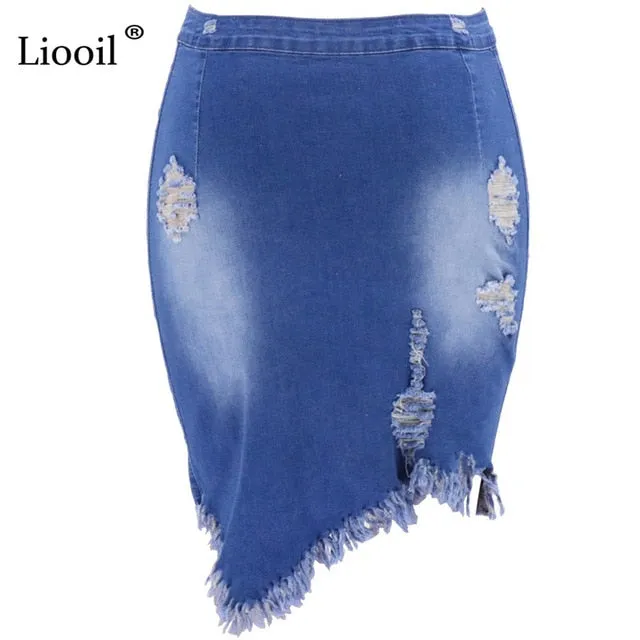 Trendy Asymmetric Denim High Waist Skirt