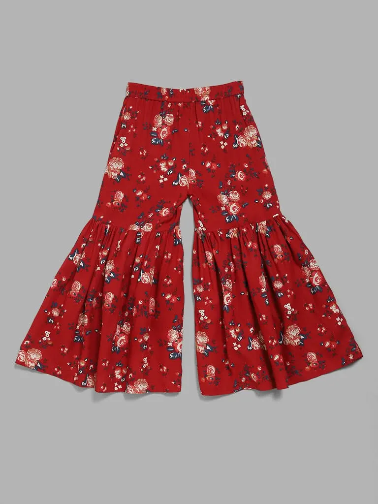 Utsa Kids Red Floral Sharara (8 -14yrs)