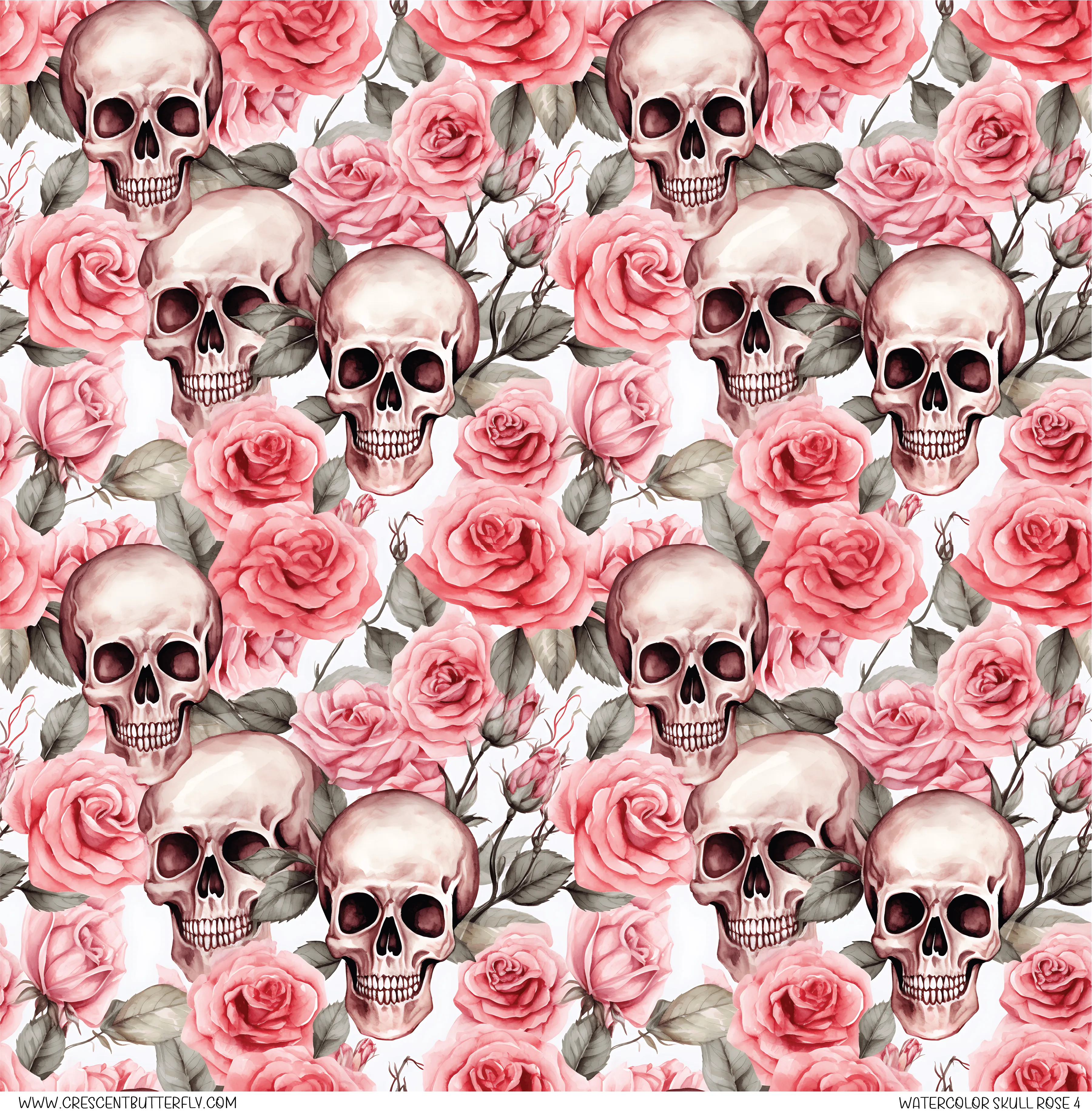 Watercolor Skull Rose 4 Printed Vinyl Sheet/Wrap