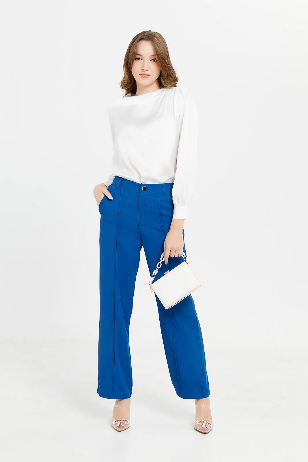 Women Blue Straight Fit Trouser