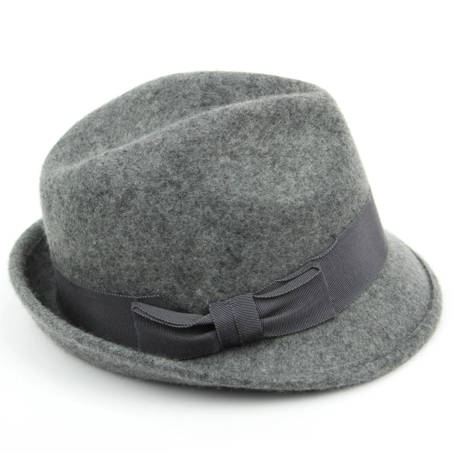 Wool felt trilby hat with wide band and side bow - Light grey